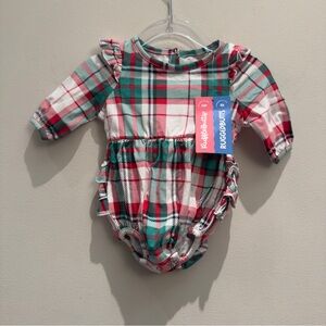 NWT- Ruffle Butts Dashing Dreams Plaid Bubble Romper 0-3 Months